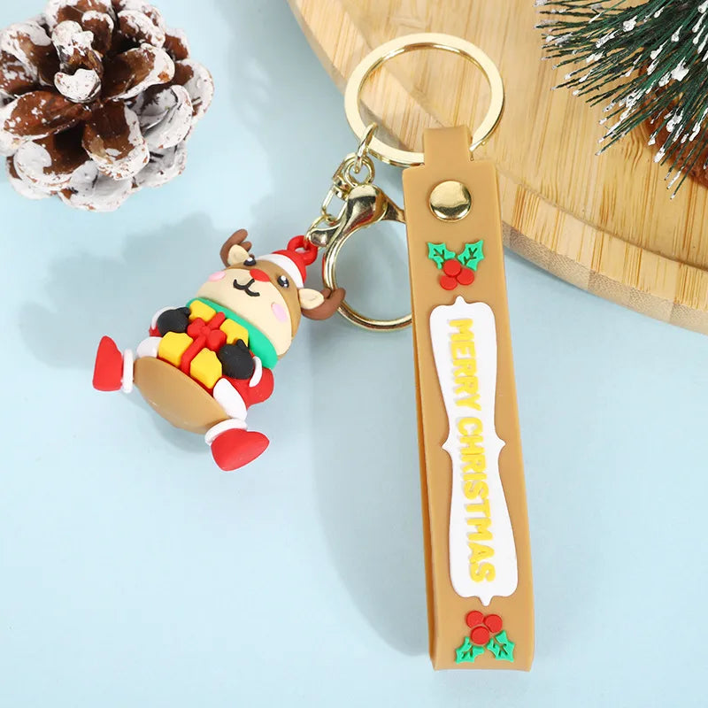 Cute Santa Claus PVC Flexible Glue Keychain Pendant Cartoon Snowman Toy Bag Bag Charm Holiday Small Gift