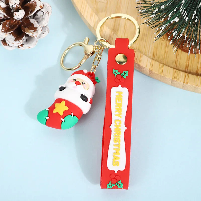 Cute Santa Claus PVC Flexible Glue Keychain Pendant Cartoon Snowman Toy Bag Bag Charm Holiday Small Gift