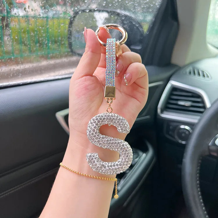 simple style letter rhinestone inlay rhinestones women's keychain