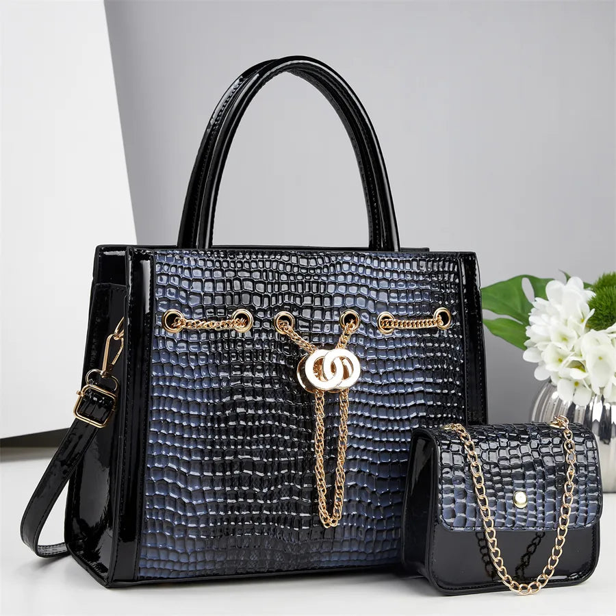 Large Capacity Women's Tote Bag Commuter Fashion Crossbody Single Shoulder Chain Handle PU Square Bag Zipper Closure City Chic