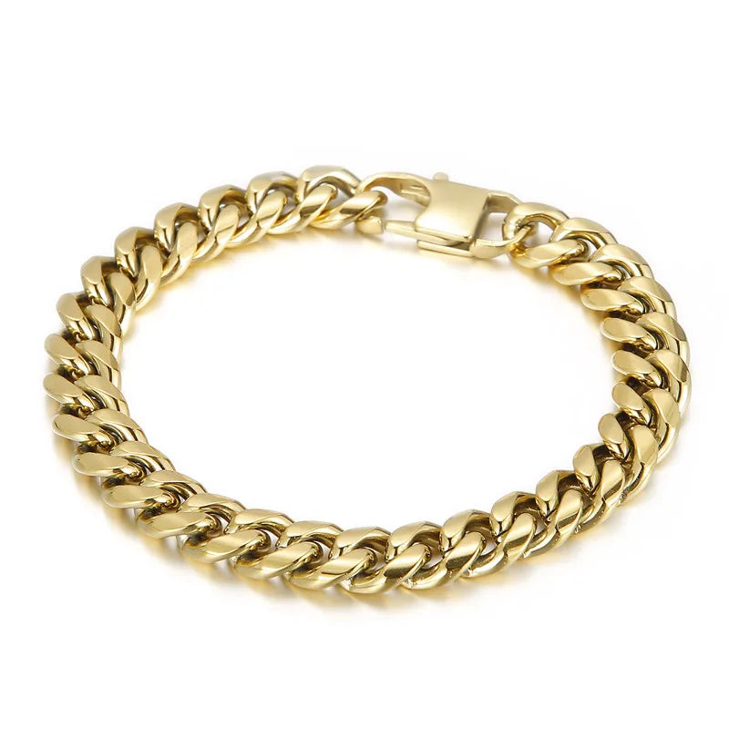 Simple Style Geometric Solid Color Titanium Steel 18K Gold Plated Men's Bracelets