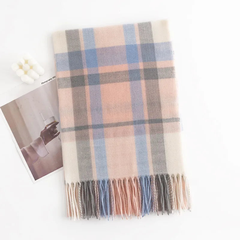 Women's Elegant Plaid Imitation cashmere Tassel Scarf