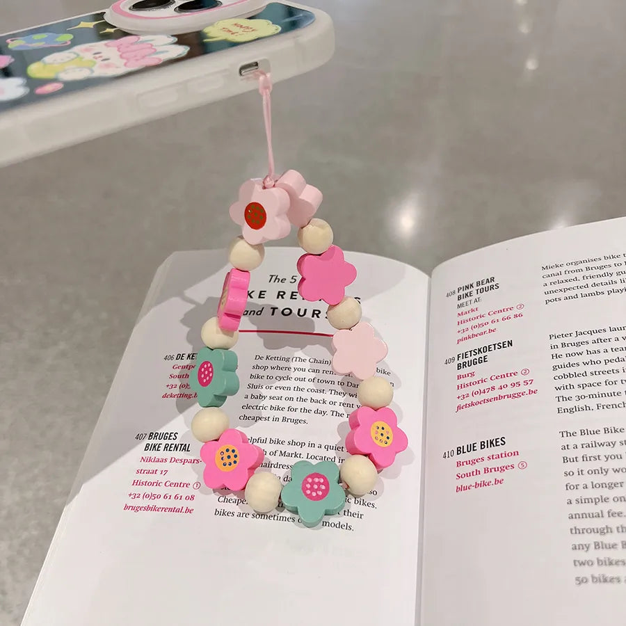 cute heart shape flower pc silica gel soft clay inlay artificial pearls women's mobile phone chain 1 piece