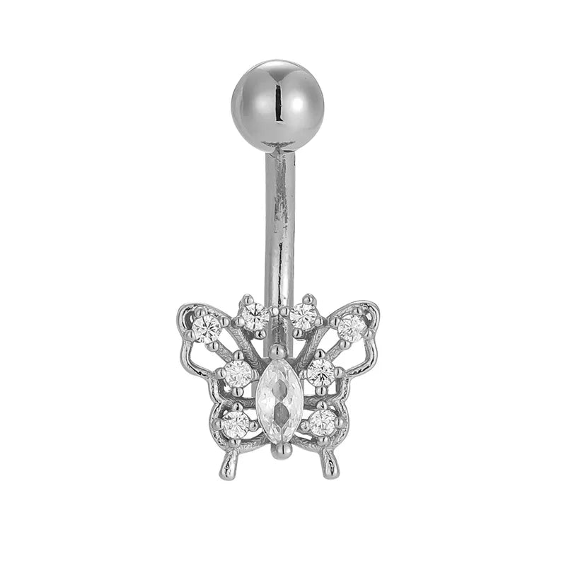 1 Piece Belly Rings Casual Lady Romantic Butterfly 316L Stainless Steel  Inlay Zircon 14K Gold Plated