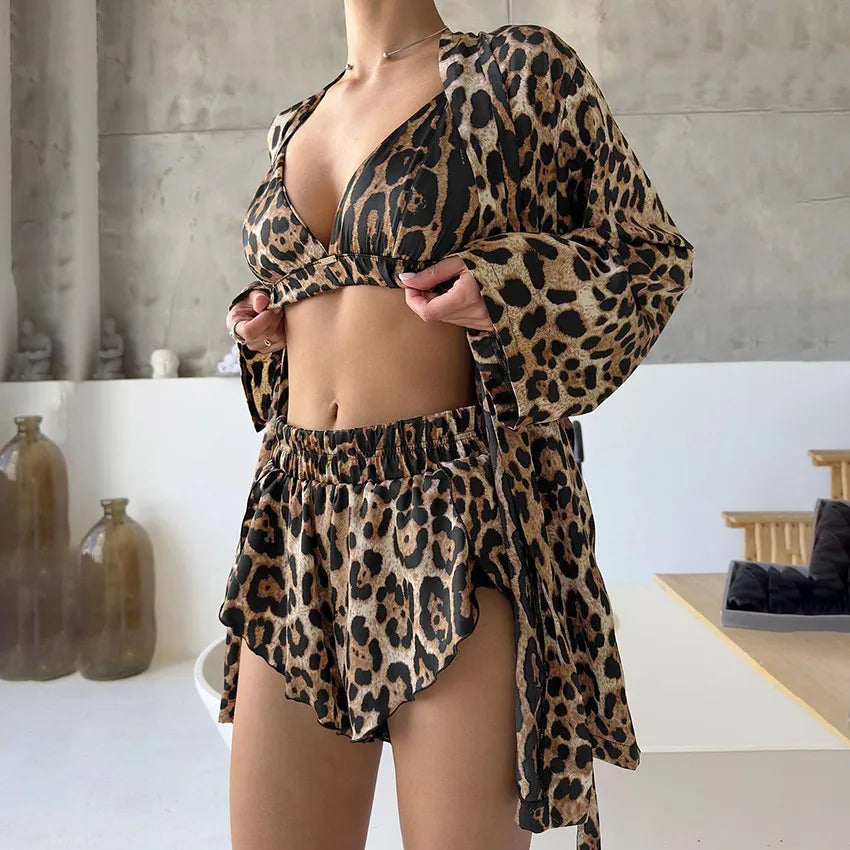 Home Women's Simple Style Leopard Polyester Shorts Sets Pajama Sets