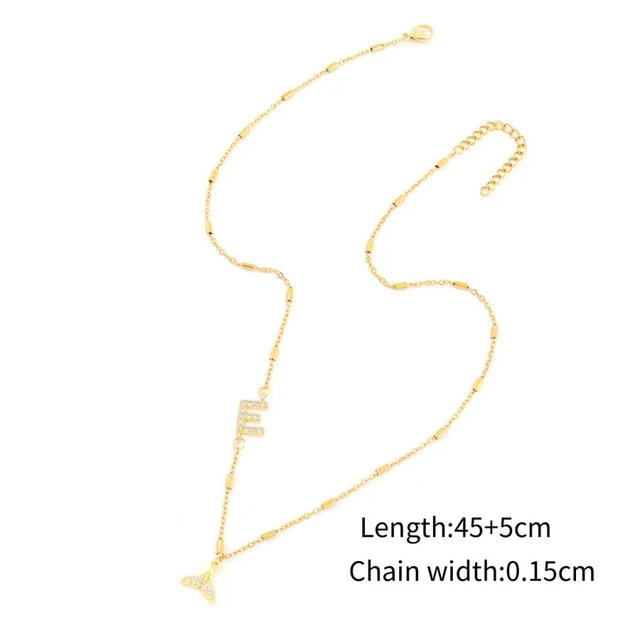 Wholesale Jewelry Elegant Simple Style Classic Style Letter Fish Tail 201 Stainless Steel Copper Zircon Tube Pendant Necklace