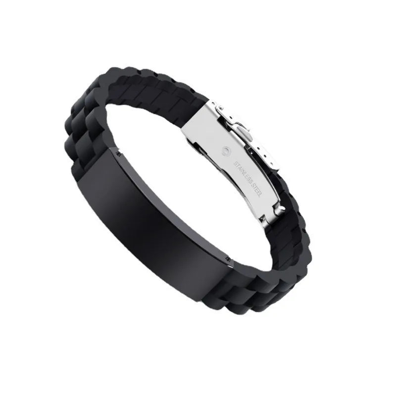 supply  silicone stainless steel bracelet lettering glossy black plated bracelet accessories men's jewelry manufacturer