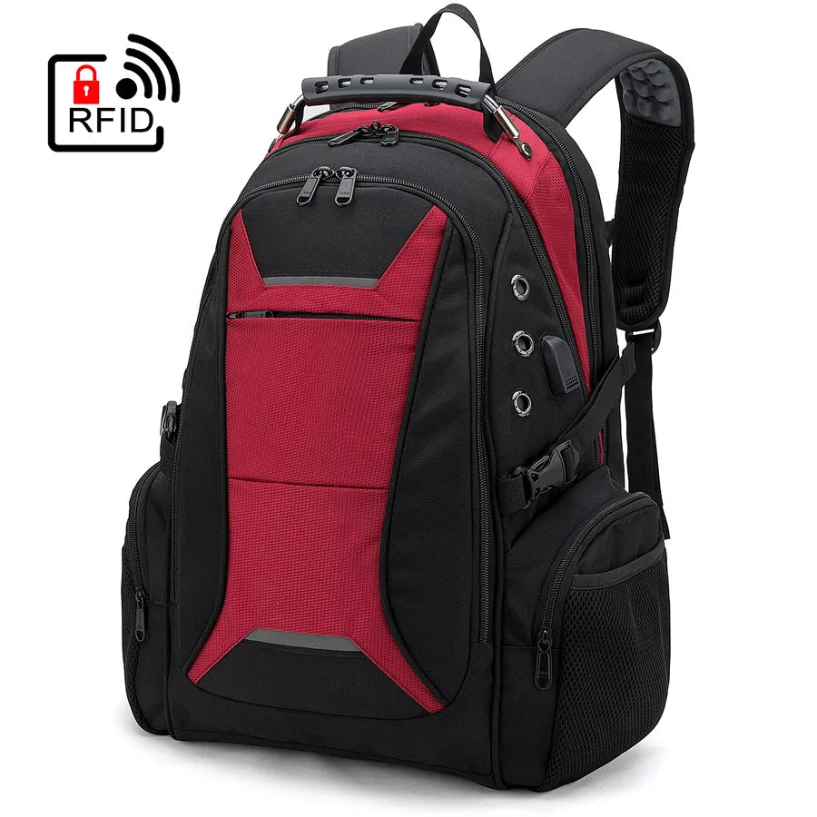 men's solid color oxford cloth zipper functional backpack laptop backpack