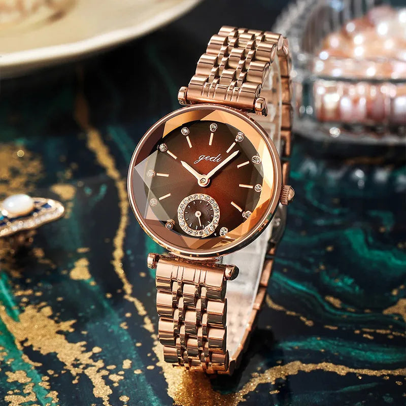 classic style solid color single folding buckle quartz women's watches