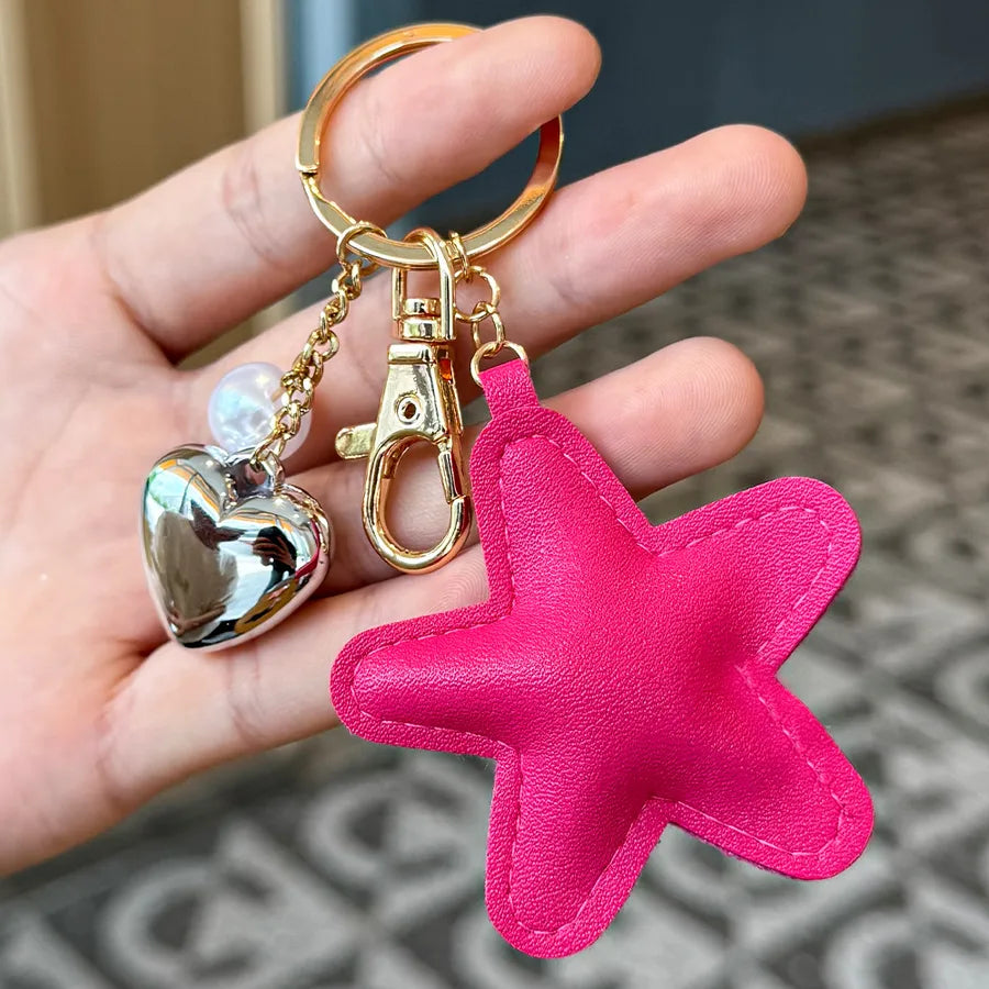 Cute Metal Keychain Pendant Beaded Bookbag Girl's Bag Charm  Style Cartoon Design Half Handmade Flower