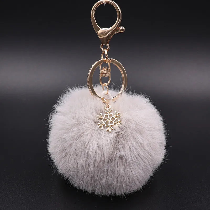 fashion snowflake alloy plush unisex bag pendant keychain 1 piece