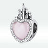 Aifule Sterling Silver S925 Love Castle Beaded Bracelet Pink Heart-Shaped Zircon Lettering Vintage Beads Accessories