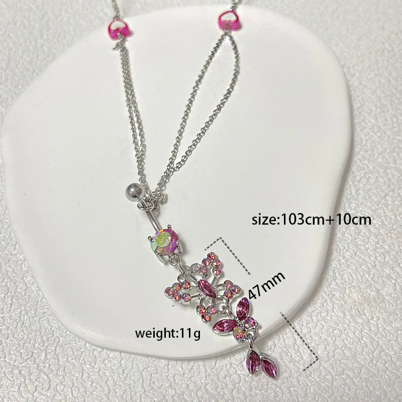 IG Style Simple Style Heart Shape Butterfly 316 Stainless Steel  Alloy Copper Plating Butterfly Inlay Rhinestones Zircon White Gold Plated Gold Plated Women's Waist Chain