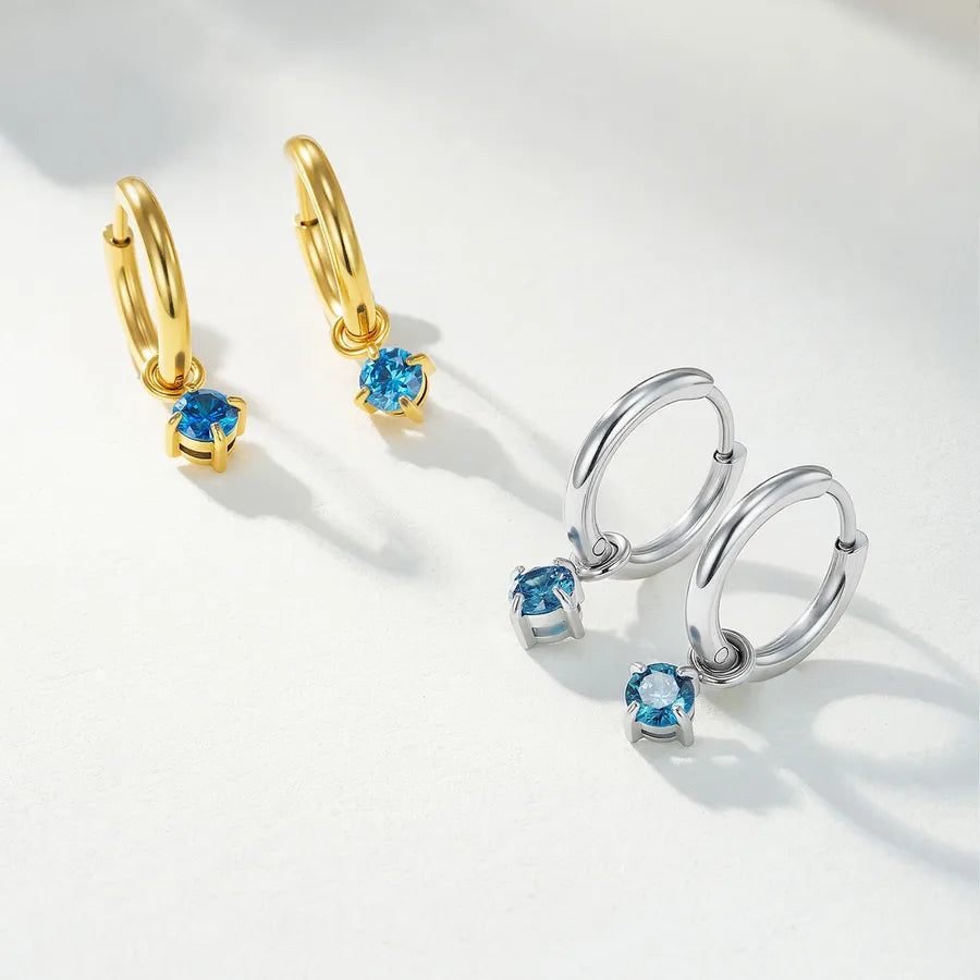 Sweet Classic Style Shiny Round Inlay 304 Stainless Steel Zircon Earrings