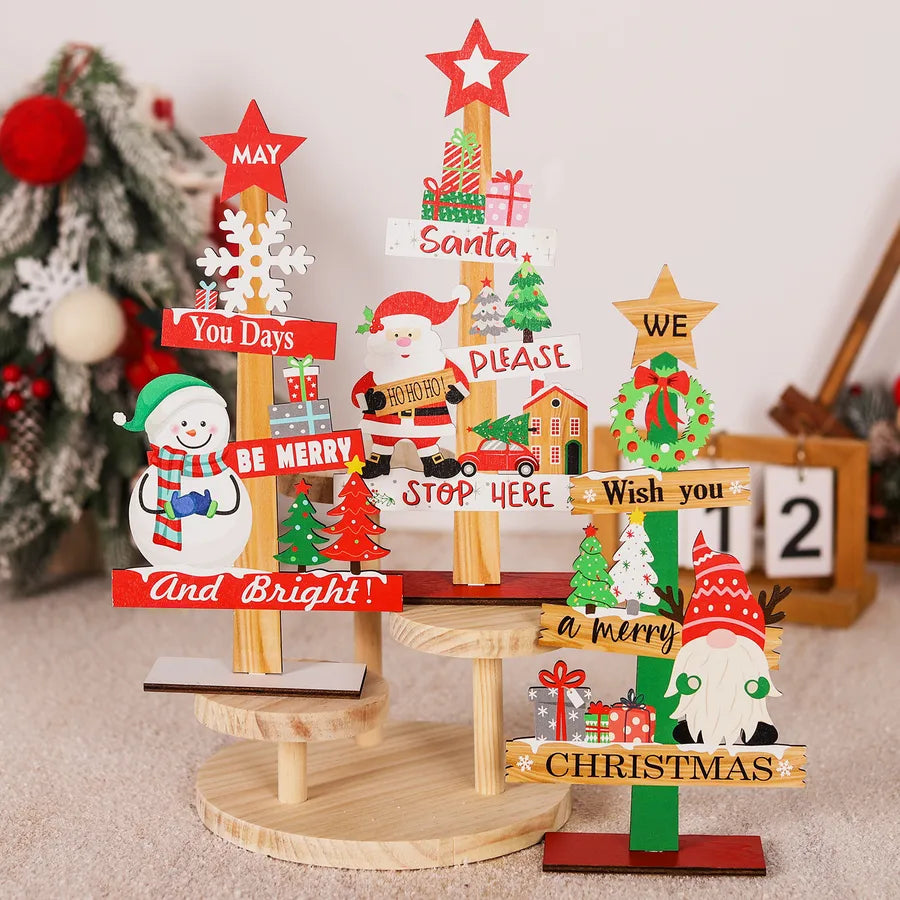 Minguan Christmas Decorations Wooden Desktop Ornaments Restaurant Bar Decorative Crafts Festive Country European Cartoon Style
