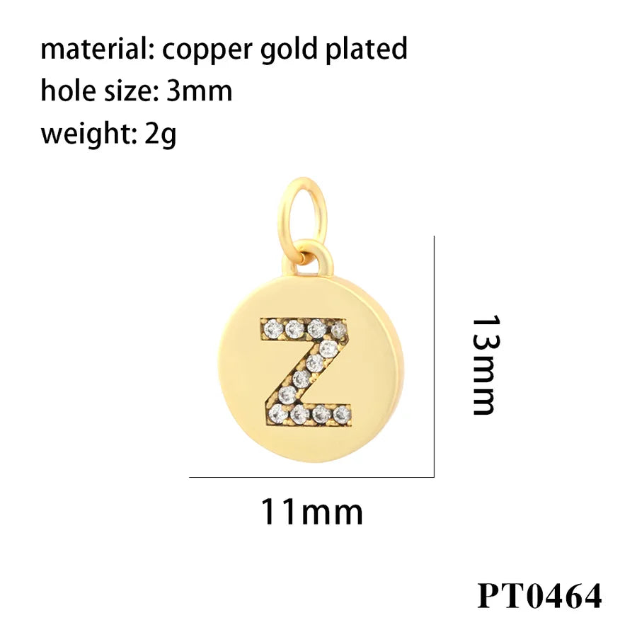 simple style letter copper plating inlay zircon 18k gold plated charms