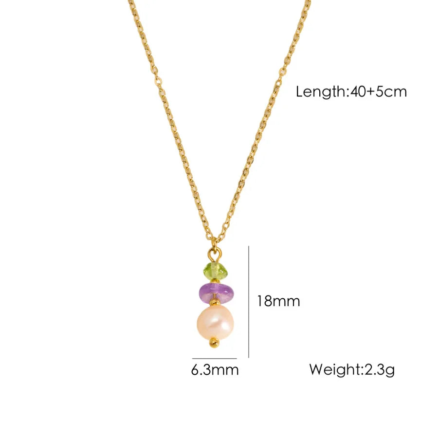 Wholesale Jewelry Elegant Simple Style Geometric 304 Stainless Steel natural stone cable chain Pendant Necklace