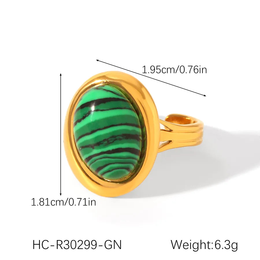 Wholesale Jewelry Casual Retro Irregular Oval Eye 304 Stainless Steel Natural Stone Turquoise 18K Gold Plated Polishing Plating Inlay Open Rings Rings