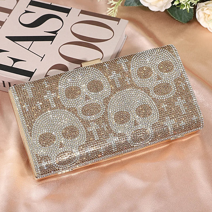Elegant Diamond Embedded Handheld Evening Bag For Halloween Party Skeleton Evening Dress Bag Creative Fashionable Square Bag