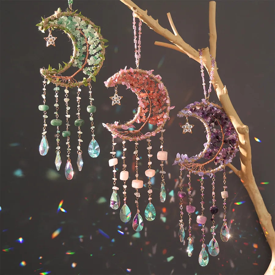 Romantic Simple Style Star Moon Crystal gravel copper wire Dreamcatcher Wall Art