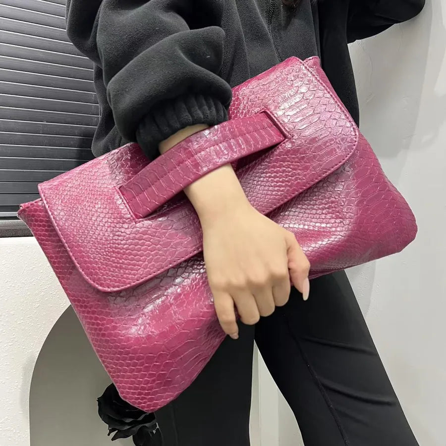 Women's Large Pu Leather Solid Color Elegant Streetwear Square Flip Cover Envelope Bag