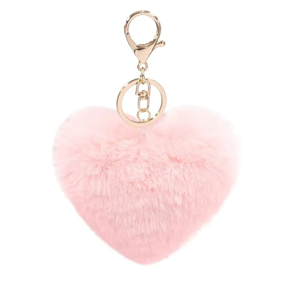 cute heart shape solid color alloy pom poms bag pendant keychain