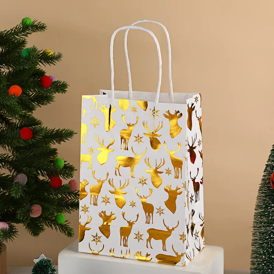 Cartoon Christmas Tree Deer Snowflake Holiday Party Gift Bags Snacks Packaging Bags Festive Design Universal Paper Bags