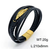 Fashion Feather Stainless Steel Leather Patchwork 18K Gold Plated Men'S Bangle