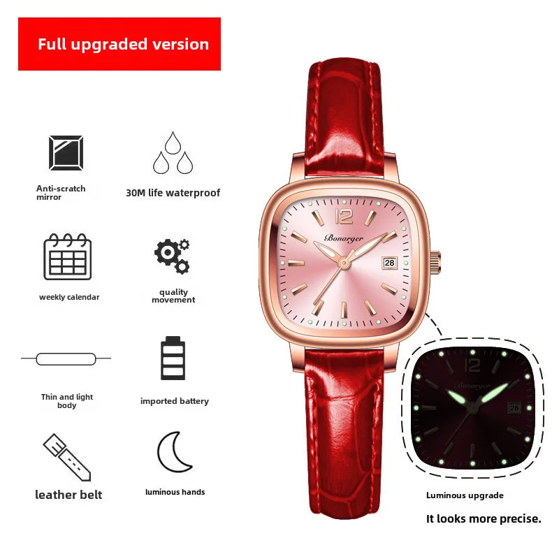 Small square sugar Women's Watch girls niche light luxury high-grade women's waterproof high-end genuine goods  style women's watch