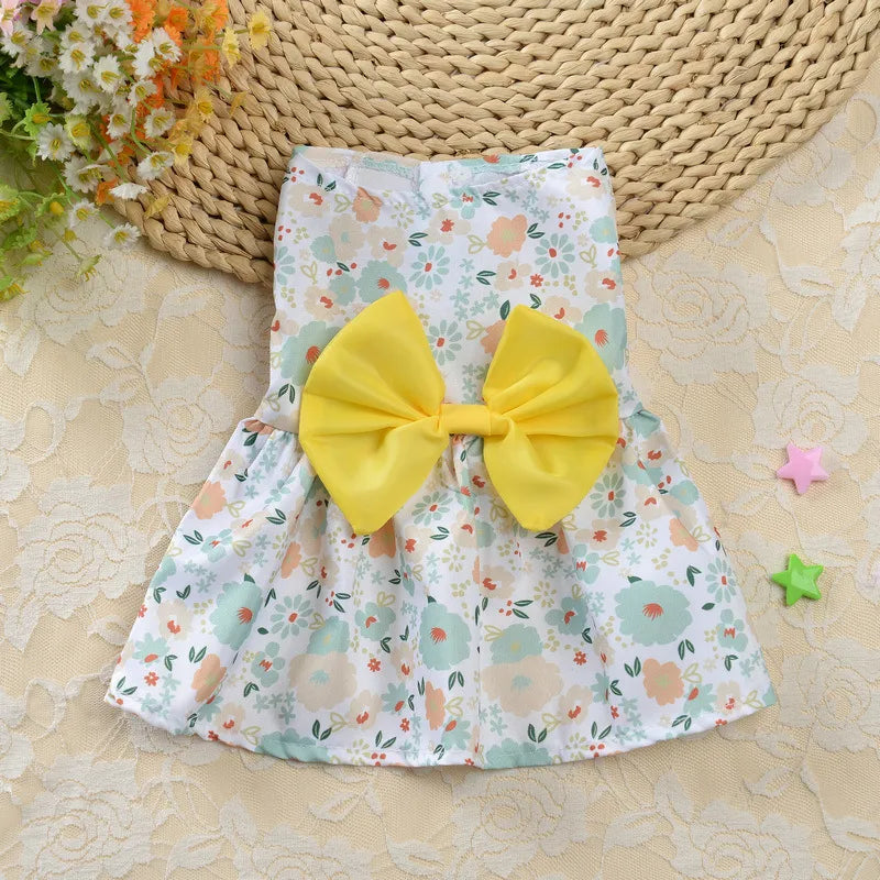 Princess Polyester Flower Bow Knot Printing Pet Clothing