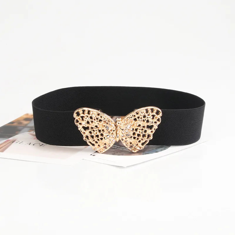 IG Style Butterfly Woven Fabric Inlay Rhinestones Women's Leather Belts