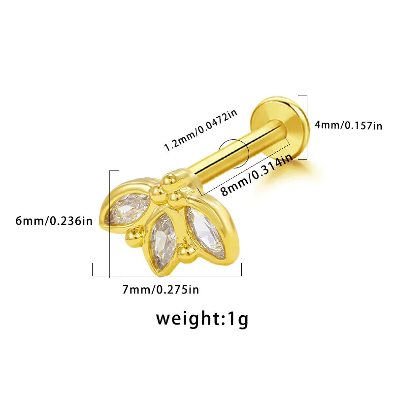 1 Piece Lip Rings Hip-Hop Vintage Style Rock Star Heart Shape Floral 316L Stainless Steel  Copper Inlay Resin Glass Gold Plated Lip Rings