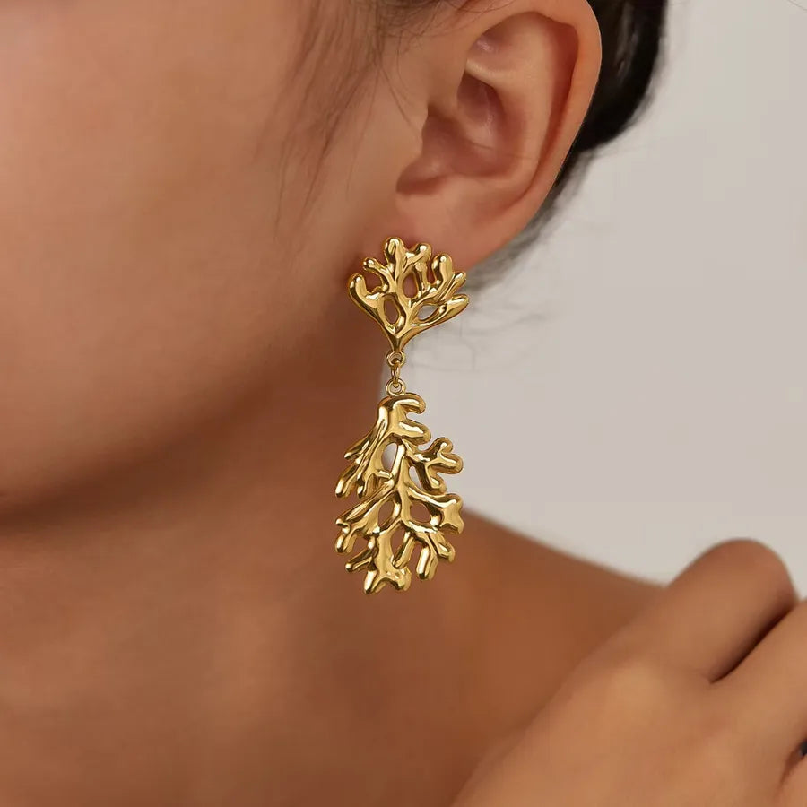 1 Pair Fairy Style Beach Sweet Coral Coral 304 Stainless Steel Imitation Gold  Drop Earrings