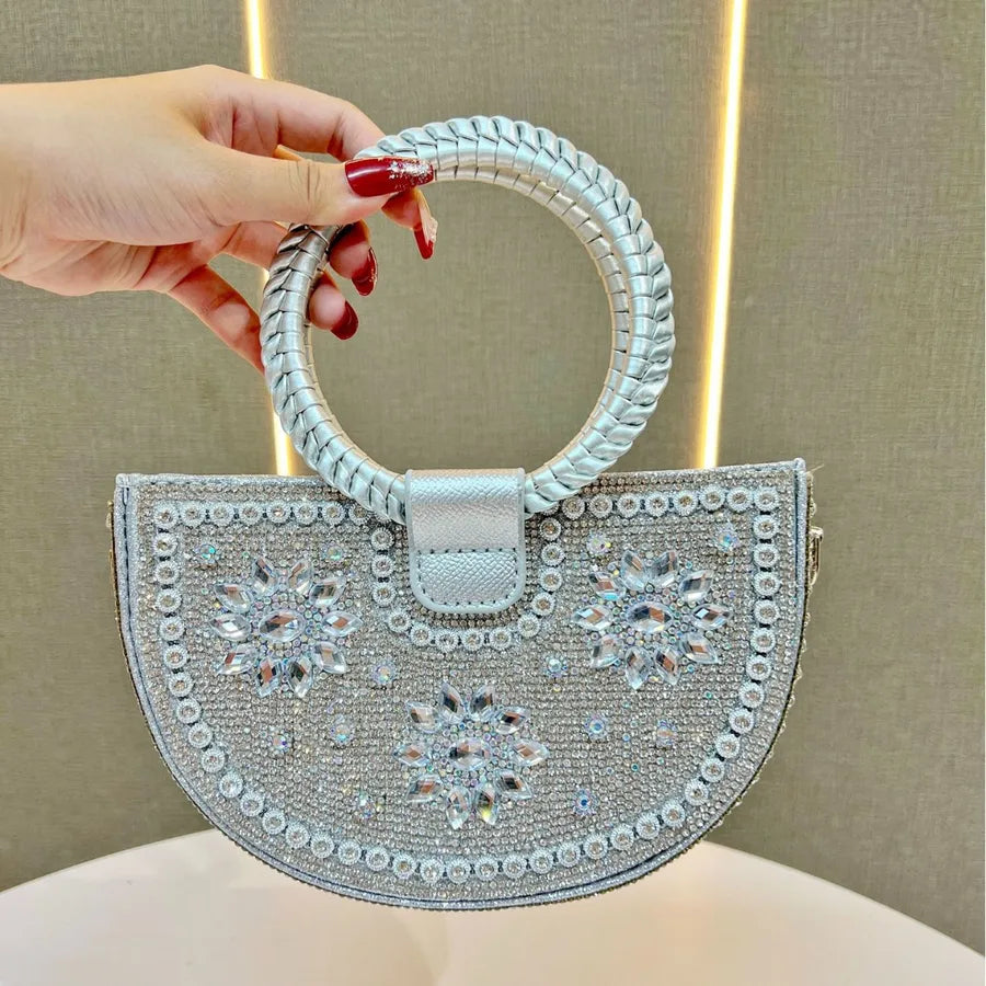 Elegant Diamond Embellished Square Shoulder Bag Fashionable Versatile Women's Clutch Crossbody Bag For Dinner Party