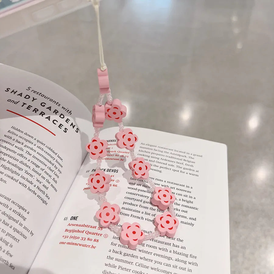 cute heart shape flower pc silica gel soft clay inlay artificial pearls women's mobile phone chain 1 piece