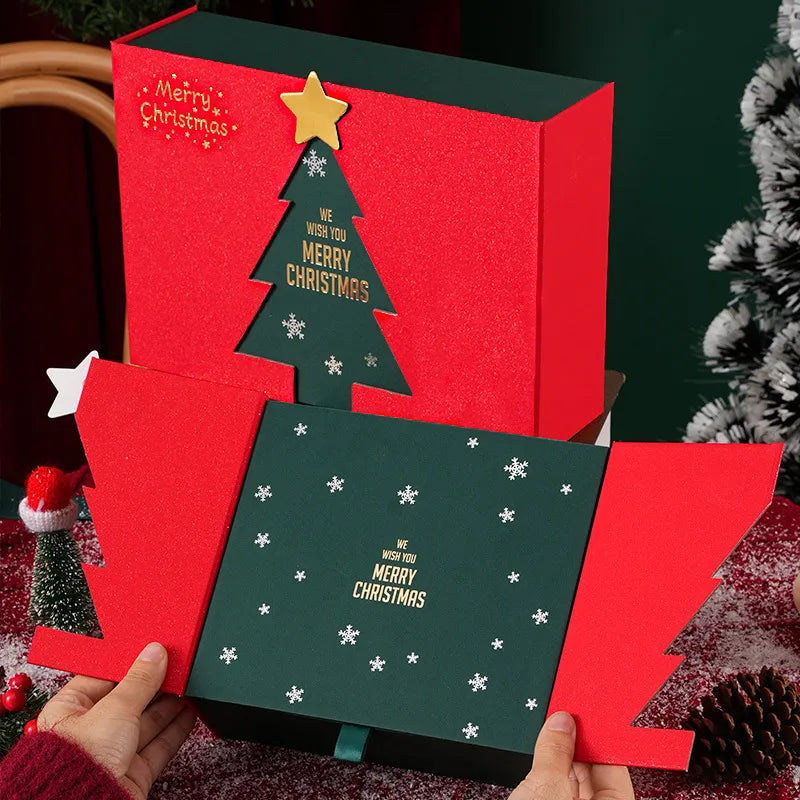 Large Red Christmas Gift Box New Design New Year's Eve Gift Packaging Box Peaceful Apple Scarf Blank Gift Box Foldable Gift Box