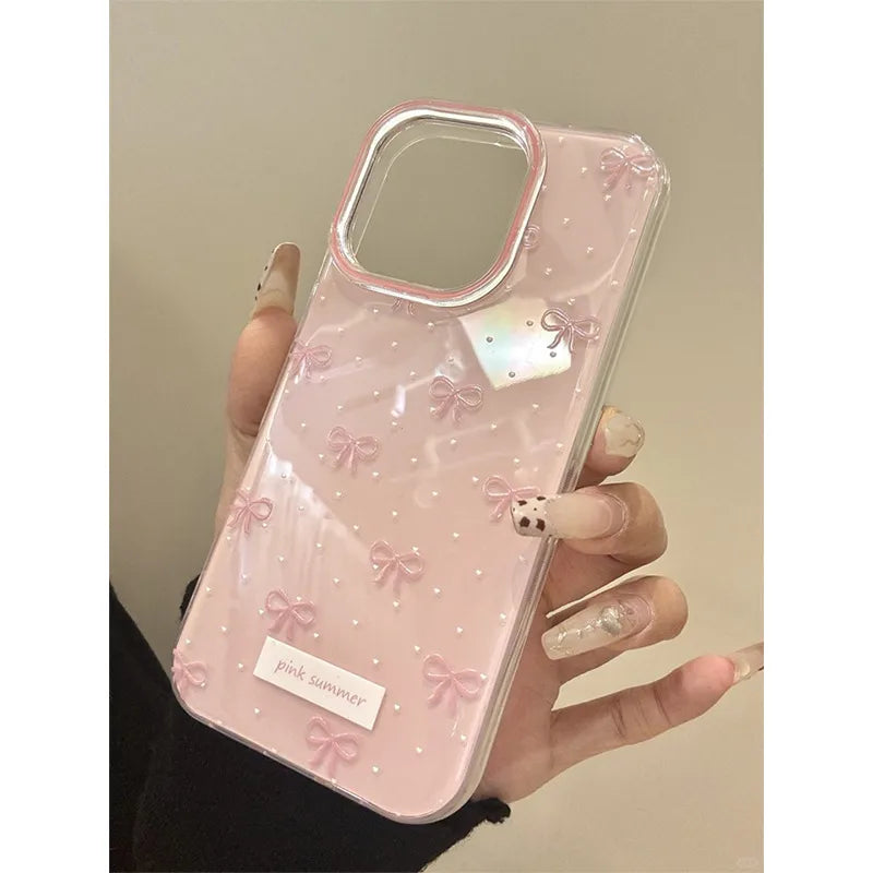 Cute Single Layer Foundation Butterfly Knot Phone Case For iPhone 16 Pro Max Apple 15 New Model 14 Pro Lovely 13 P Silicone Matte Black