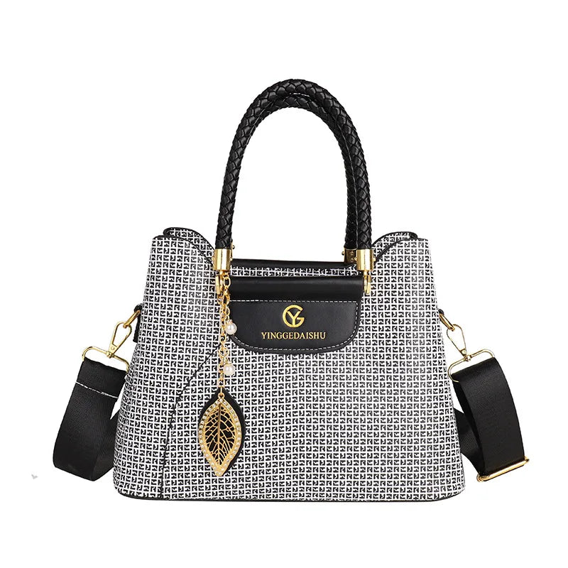 Large Capacity Handbags Women's  New Fashion All-Match Stitching Shoulder Bag Textured Commuter Messenger Bag