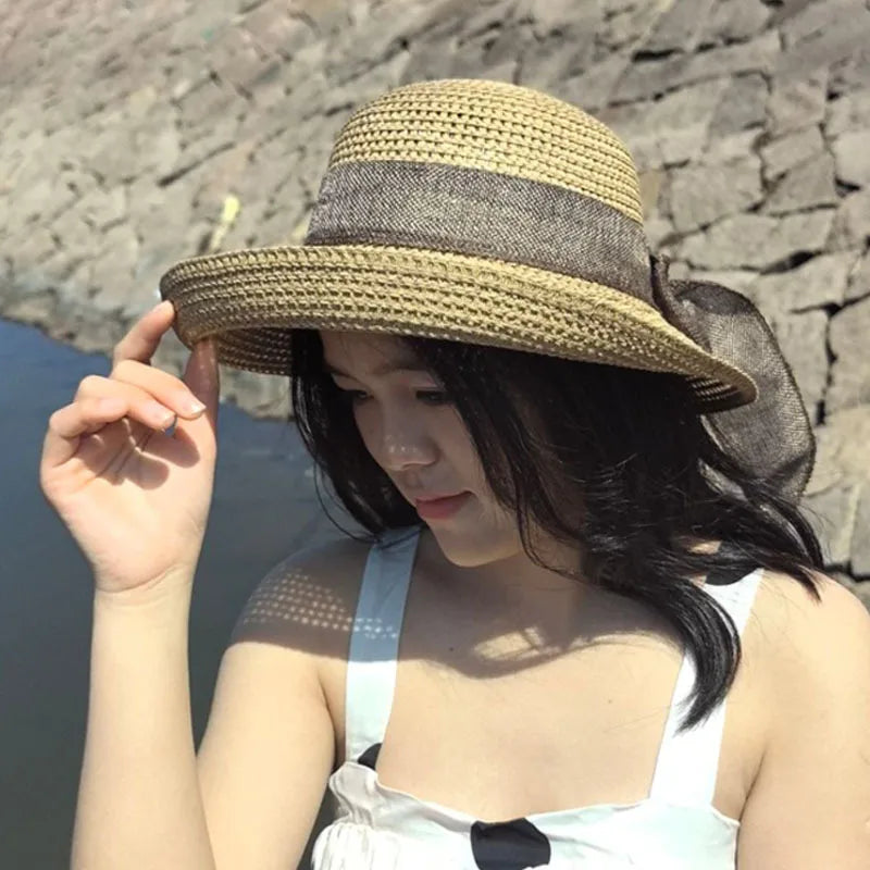 Women's Elegant Basic Solid Color Big Eaves Straw Hat