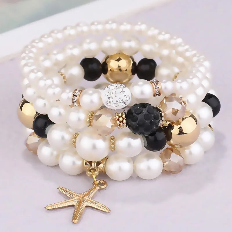 simple style starfish alloy beaded women's bracelets