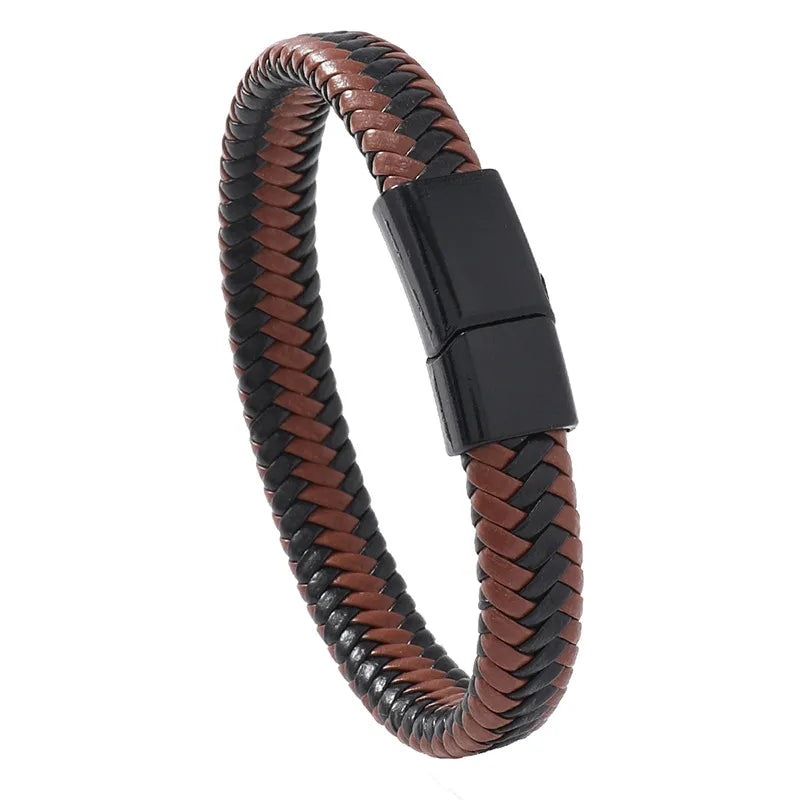 Hip-Hop Retro Geometric Pu Leather Knitting Plating Men's Bracelets