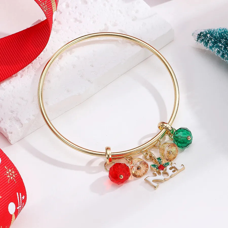 Casual Christmas Streetwear Christmas Tree Santa Claus Crystal Alloy Bangles Christmas Wholesale