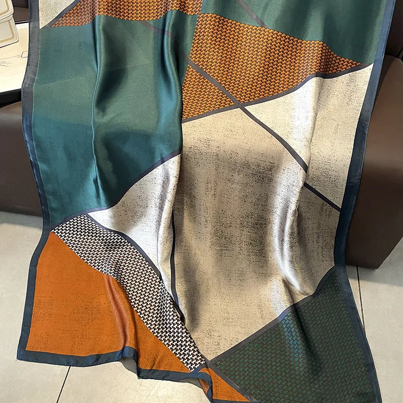 women's streetwear houndstooth satin printing silk scarf