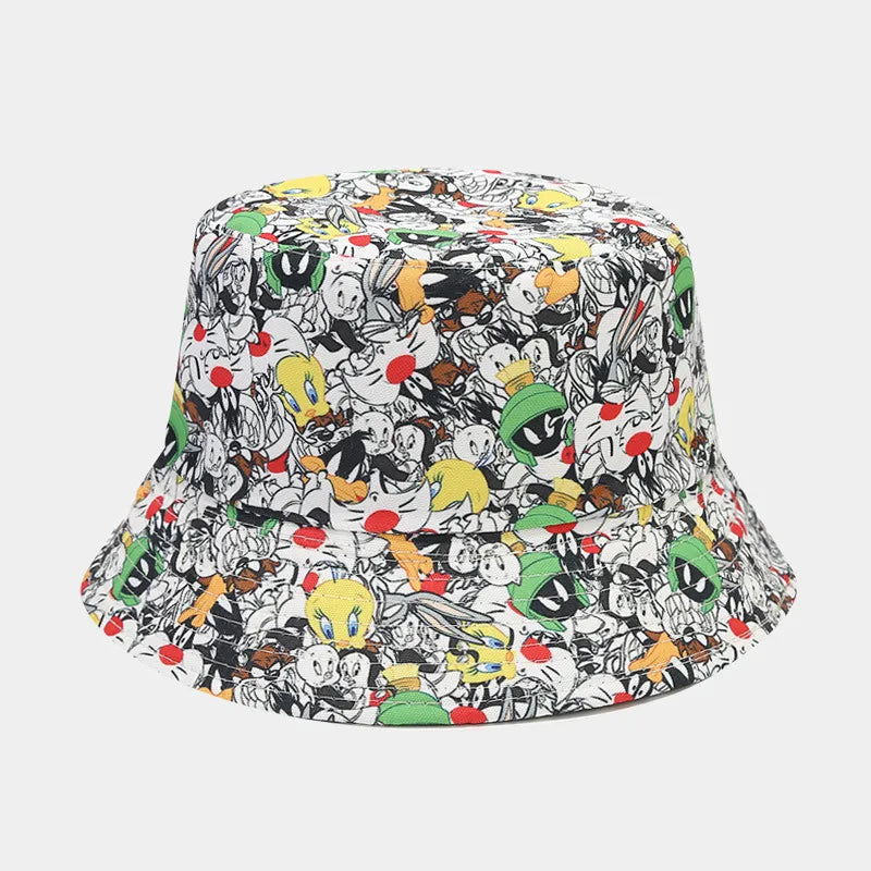 women's elegant basic graffiti printing flat eaves bucket hat