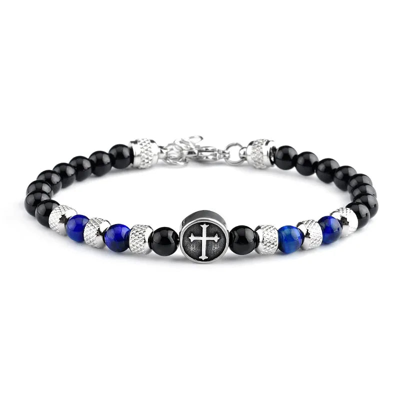 retro geometric stainless steel stone beaded men's bracelets