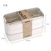 Square three-layer wheat straw fiber plastic lunch box student adult lunch box with tableware can be customized logo