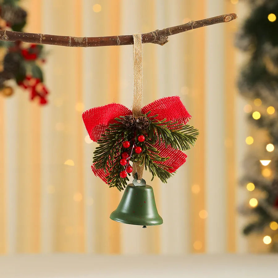 Iron Art Bell Butterfly Knot Red Fruit Pine Branch Decoration Christmas Tree Ornament Door Hanging Christmas Decorations