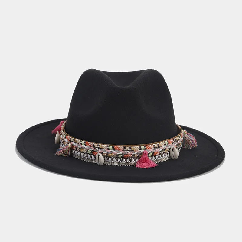 women's elegant basic solid color big eaves fedora hat