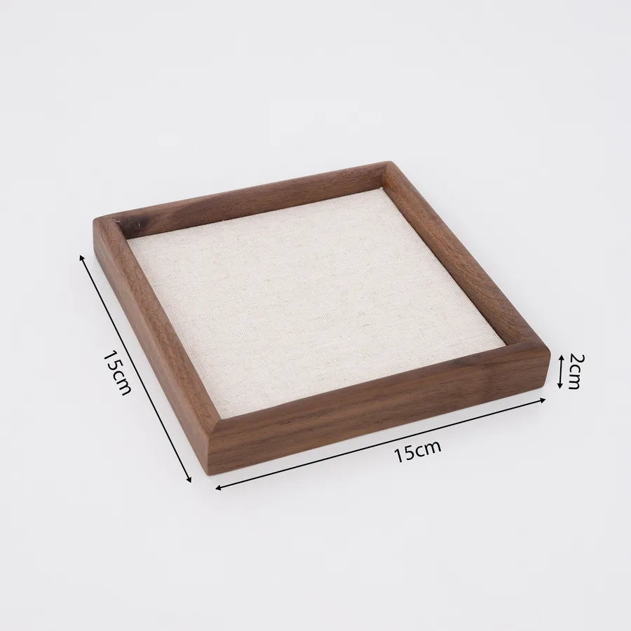 Walnut Wood Jewelry Display Tray Ring Earring Bracelet Storage Plate Photo Prop Geometry Pattern Solid Wood Antique Style