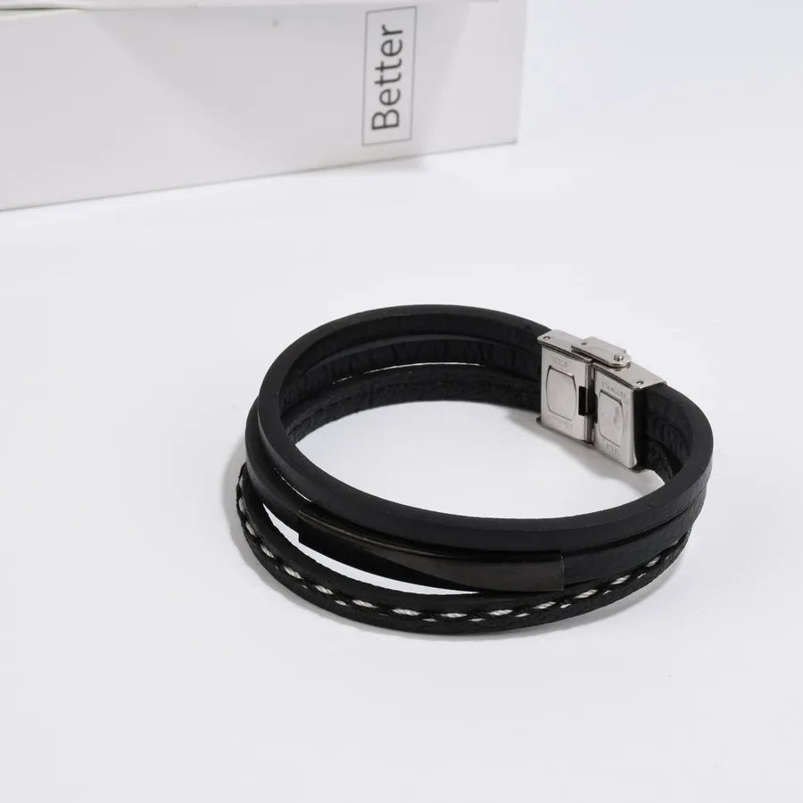 Retro Punk Geometric 201 Stainless Steel Pu Leather Unisex wristband Men Cord & Leather Bracelets